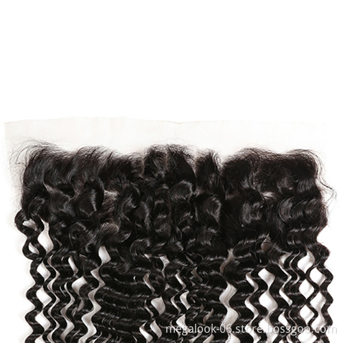 Brazilian Virgin Hair Natural Black Color Deep Wave Transparent Swiss Lace Frontal